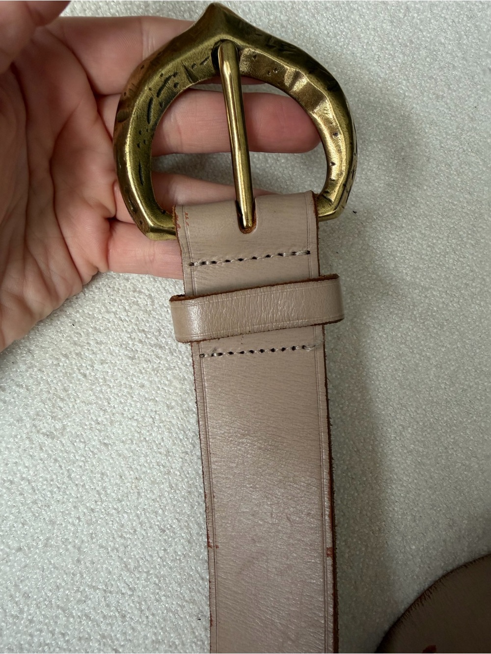 Anthropologie Cream Leather Belt with Gold Buckle - Picture 2 of 7